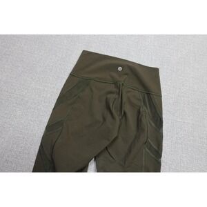 Lululemon Cropped Leggings Womens 6 Green Mesh High Rise Yoga Running Pockets